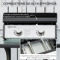 Piastra Barbecue a Gas da Tavolo con 2 Bruciatori e Potenza 6kW, 48.5x46x21cm, Nero