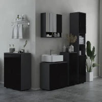 kleankin Mobile Sottolavabo Bagno in Legno con Armadietto 2 Ante, 60x30x60cm, Nero