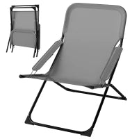 Sedia da Giardino Pieghevole e Reclinabile su 4 Livelli, in Acciaio e Poliestere, 69x91x96 cm, Nera Grigia