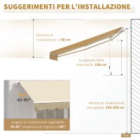 Tenda da Sole Avvolgibile a Caduta con Manovella, in Alluminio e Poliestere, 3x2.5m, Beige