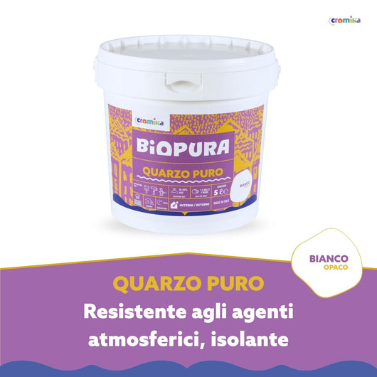 Pittura murale quarzo puro interni esterni finitura opaca linea biopura cromika *** formato 5 lt, confezione 1