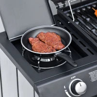 Barbecue a Gas con Coperchio, 7 Bruciatori da 20kW, Fornello Laterale e 2 Ruote, 135x50x100cm Nero