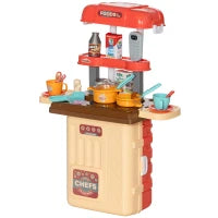 Gioco per Bambini 3 in 1 da 36 Pezzi con Tavolo per Posate, Tavolo da Pranzo e Trolley, in PP e ABS, 48x26x64 cm