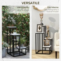 Scaffale per Piante a 4 Livelli in Acciaio e Legno, 34x34x70cm, Bianco e Nero