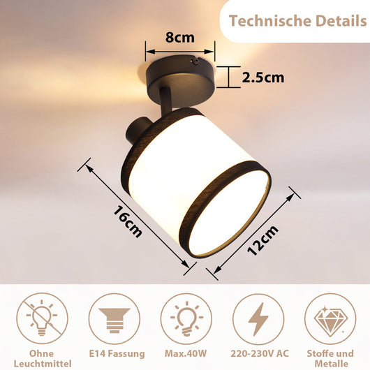 ZMH Faretto da soffitto neri 1 fiamma E14 tessuto orientabili vintage retrò per corridoio senza lampadina