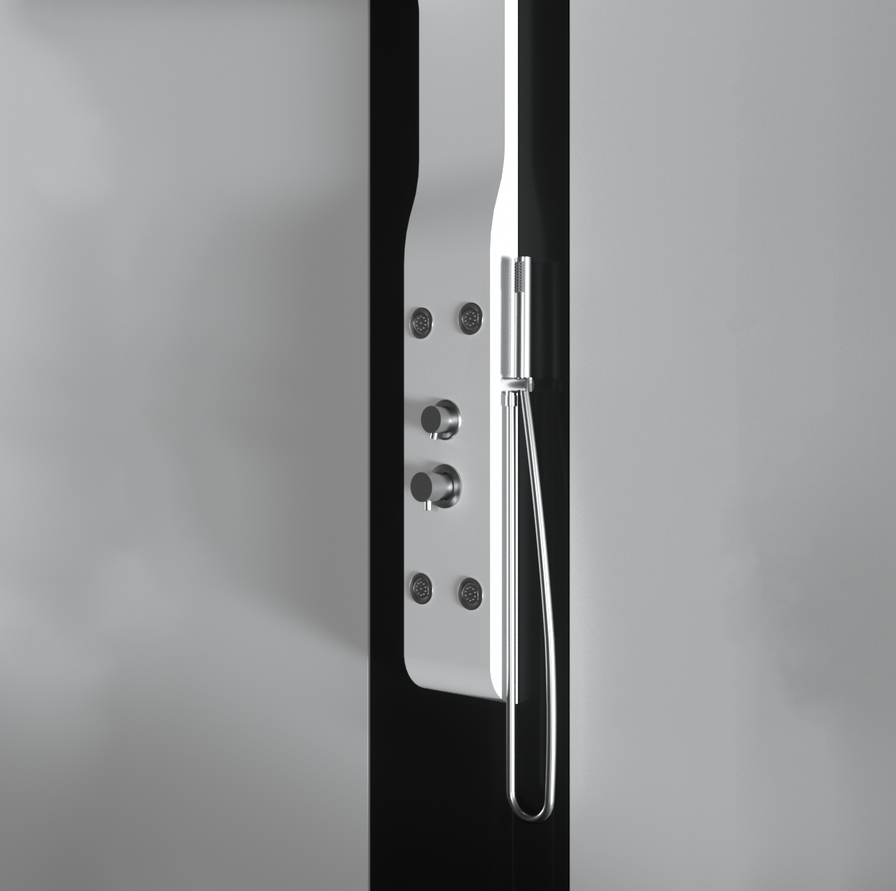 Pannello doccia idromassaggio in ABS verniciato a polvere finitura bianco opaco