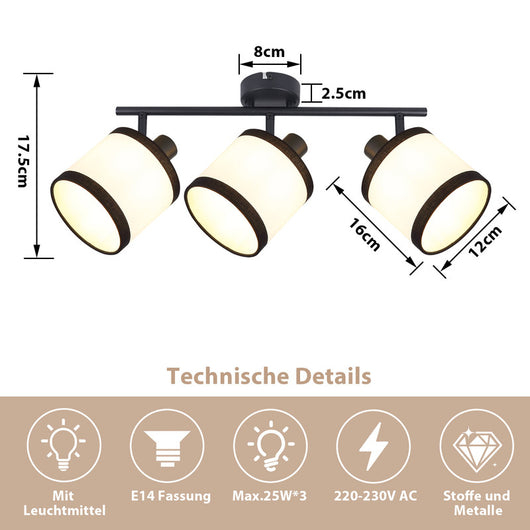 ZMH Faretto da soffitto neri 3 luci E14 orientabili 350° per cucina senza lampadina