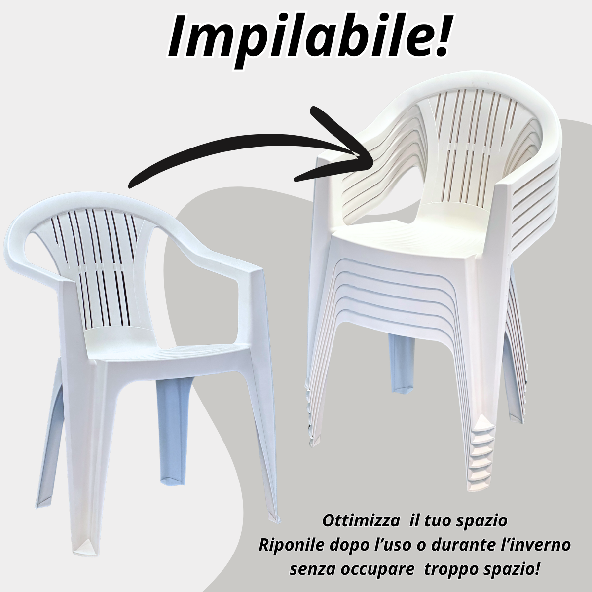 Sedia Da Giardino In Plastica Con Braccioli Impilabile - Set di 6 Sedie Per Esterno - Ratak - Bianca
