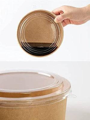 4 Ciotole 750ml Bio Per Cibo Caldo e Freddo In Cartone Con Coperchio Rotondo