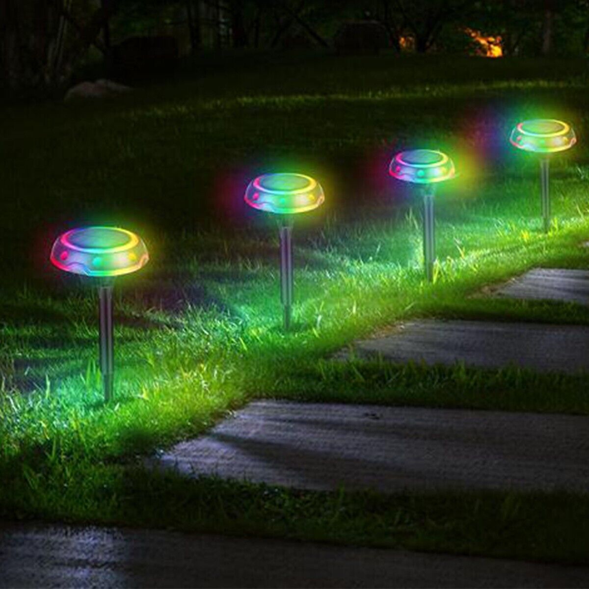 4 FARETTO LAMPADA LED RGB SOLARE DA ESTERNO GIARDINO PICCHETTO SEGNAPASSI TA-125