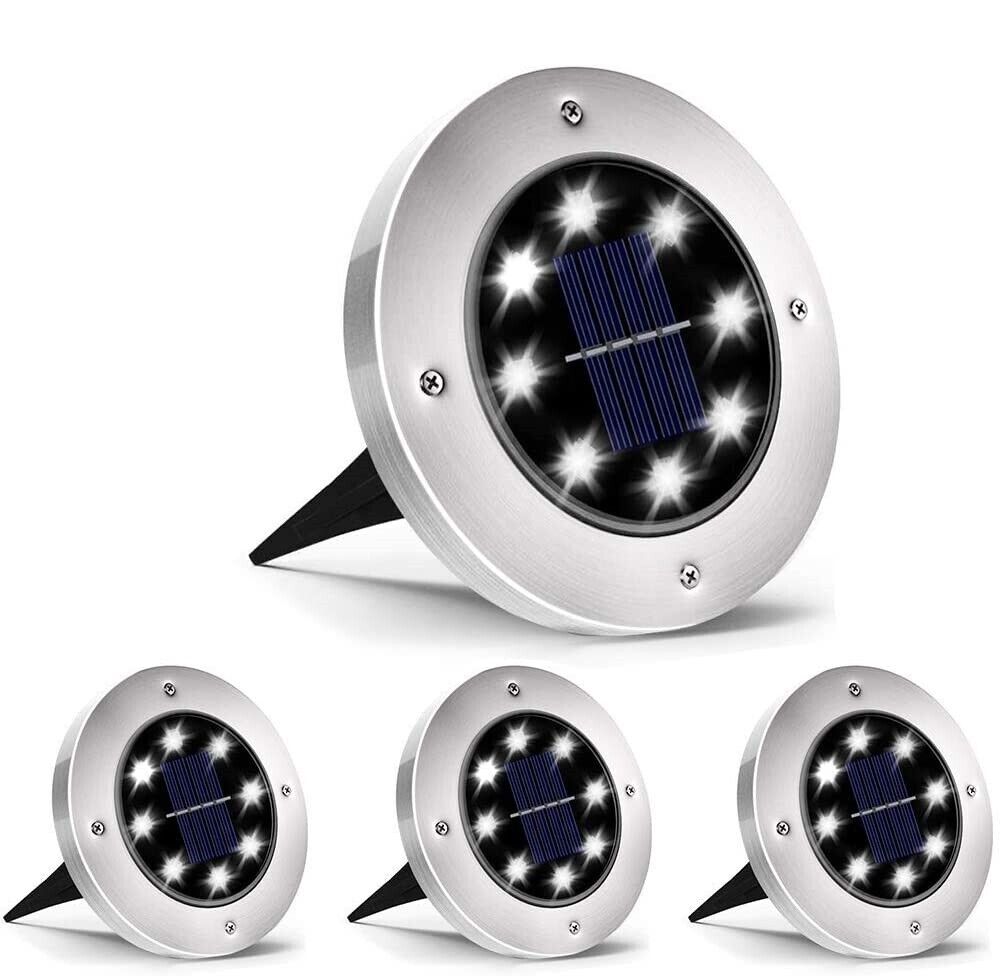 4 FARO LAMPADA LED SOLARE DA ESTERNO GIARDINO FARETTO 8 LED PICCHETTO SEGNAPASSI