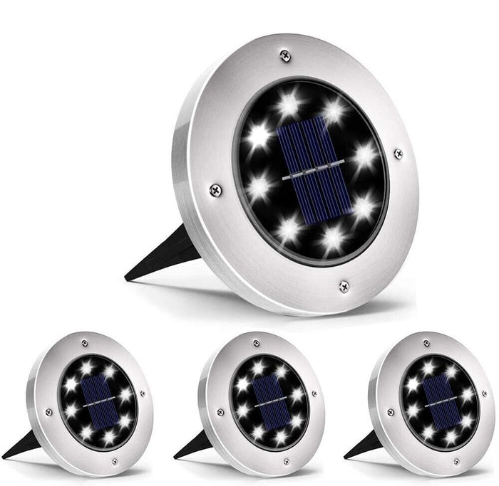 4 FARO LAMPADA LED SOLARE DA ESTERNO GIARDINO FARETTO 8 LED PICCHETTO SEGNAPASSI