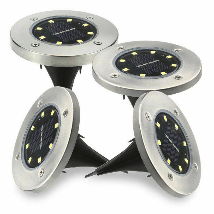 4 FARO LAMPADA LED SOLARE DA ESTERNO GIARDINO FARETTO 8 LED PICCHETTO SEGNAPASSI