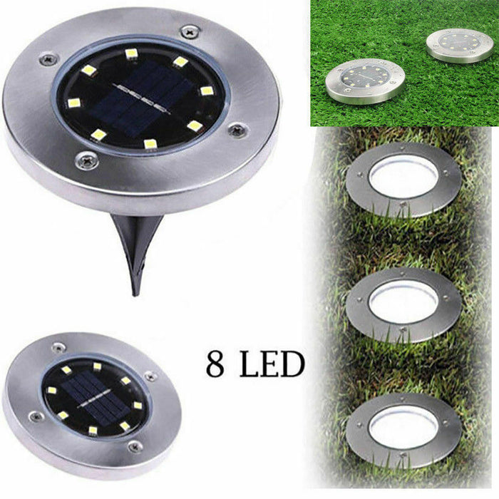 4 FARO LAMPADA LED SOLARE DA ESTERNO GIARDINO FARETTO 8 LED PICCHETTO SEGNAPASSI