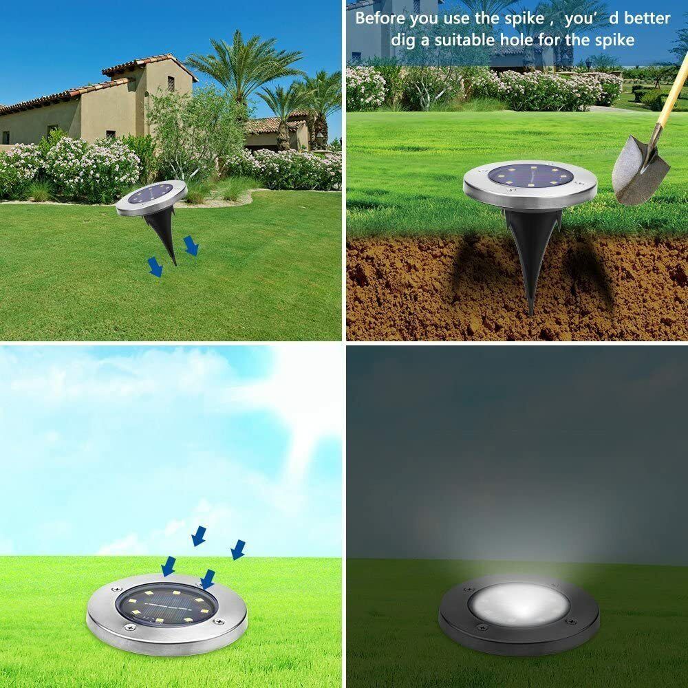 4 FARO LAMPADA LED SOLARE DA ESTERNO GIARDINO FARETTO 8 LED PICCHETTO SEGNAPASSI