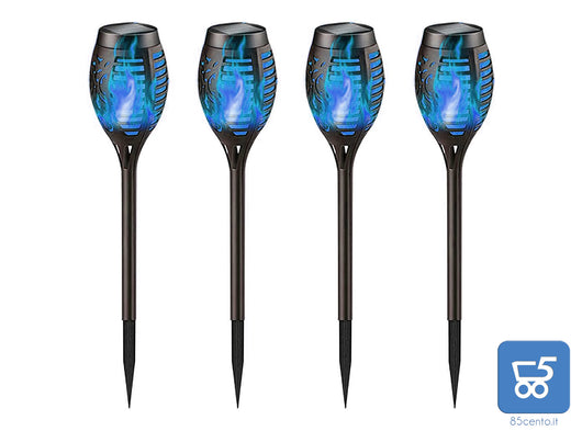 4 Pezzi Lanterna Solare LED Luce BLU Effetto Tremolante per Giardino Vialetti
