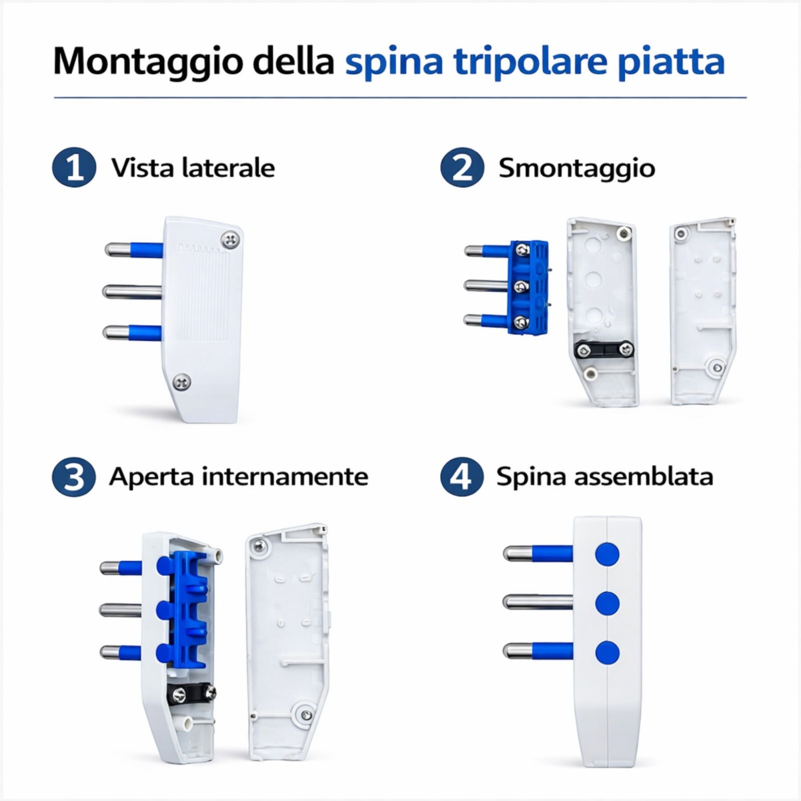 4 Pezzi Spina Piatta Salvaspazio 10A 250V Adattatori Elettrici Ultra Sottili 202408