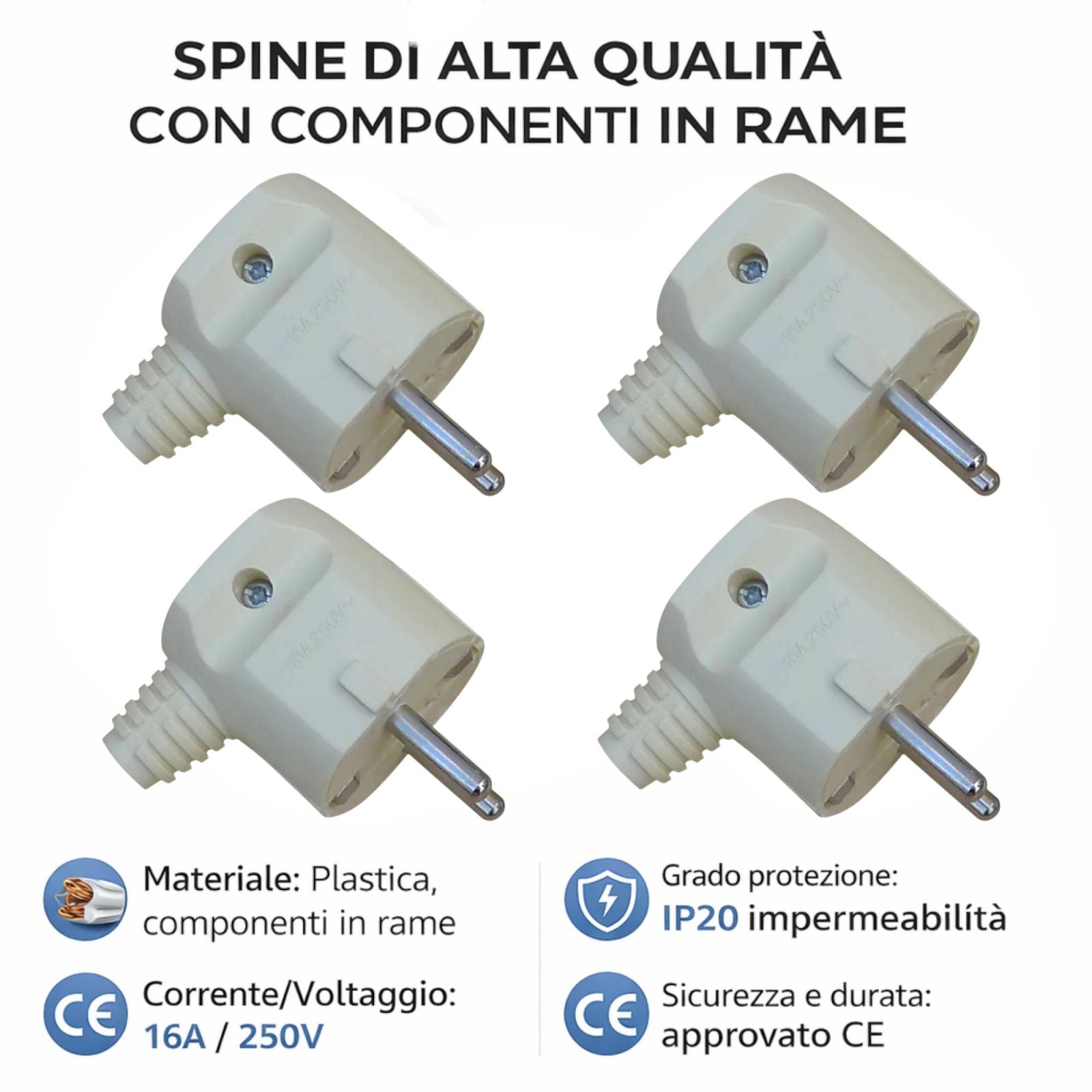 4 Pezzi Spina Schuko ad Angolo 16A 250V Maschio Salvaspazio per Elettrodomestici e Prolunghe 2315376