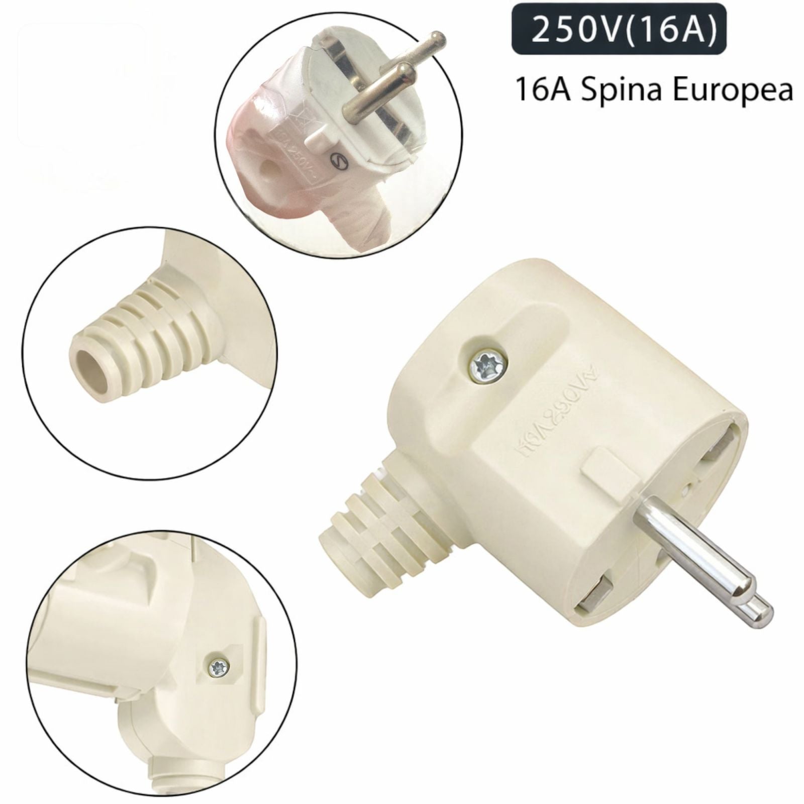 4 Pezzi Spina Schuko ad Angolo 16A 250V Maschio Salvaspazio per Elettrodomestici e Prolunghe 2315376