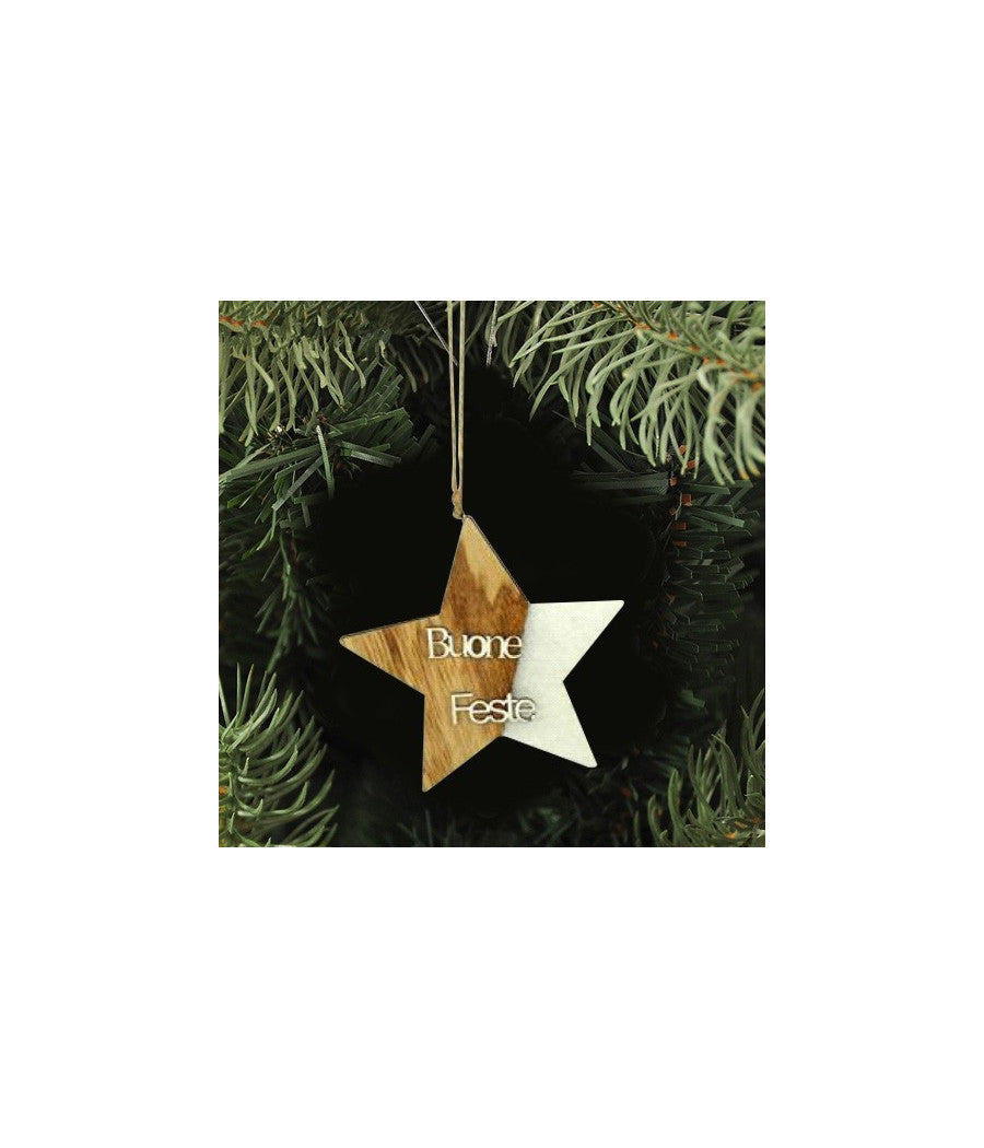 4 Appendini Natale Legno Ovatta Forma Stella Albero Angelo Cuore Con Scritta Buone Feste         