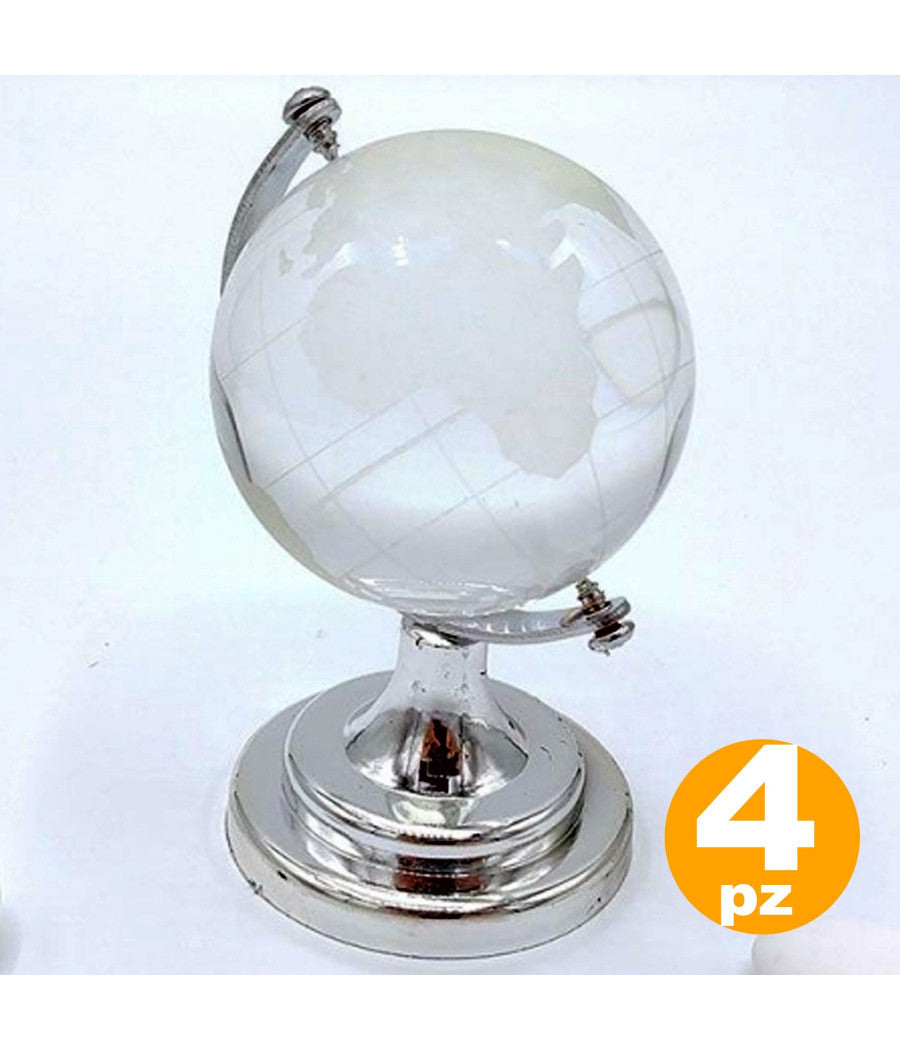 4 Bomboniere Mappamondo In Vetro E Acciaio Comunione Wedding Promessa Battesimo         