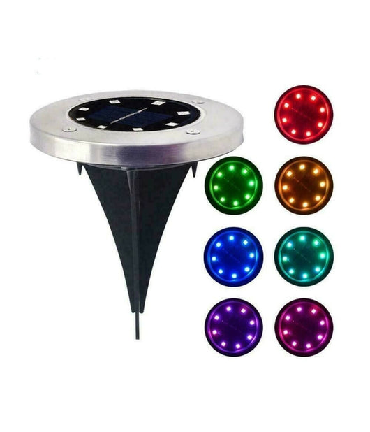 Trade Shop - 4 Faro Lampada 8 Led Rgb Solare Da Esterno Giardino Faretto Picchetto Segnapassi -