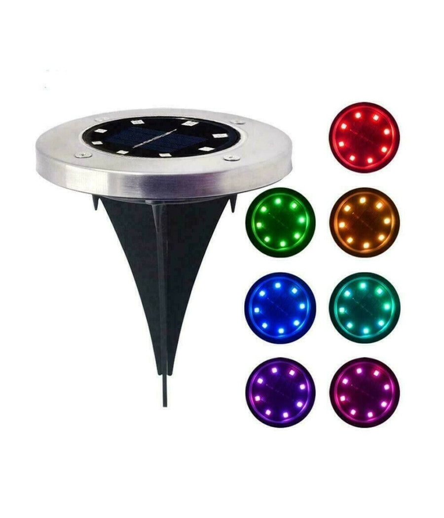 Trade Shop - 4 Faro Lampada 8 Led Rgb Solare Da Esterno Giardino Faretto Picchetto Segnapassi -