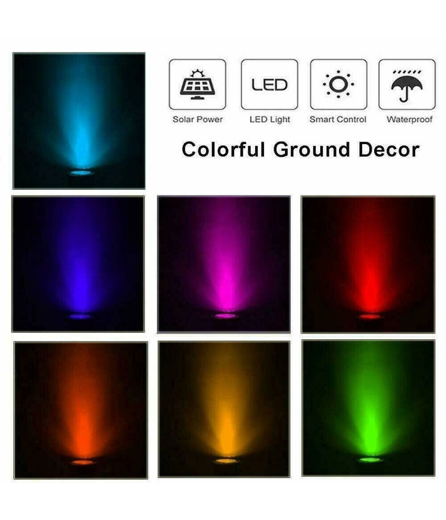 Trade Shop - 4 Faro Lampada 8 Led Rgb Solare Da Esterno Giardino Faretto Picchetto Segnapassi -