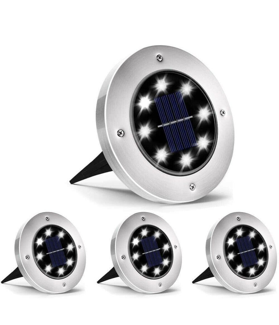 4 Faro Lampada Led Solare Da Esterno Giardino Faretto 8 Led Picchetto Segnapassi         