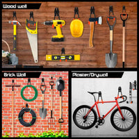 Set Square Large - 4 ganci da garage per carichi pesanti, ganci da parete forma squadrata 18,5x15,5 cm, doppio braccio antiscivolo