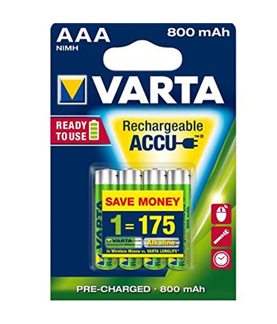 4 Pile Varta Mini Stilo Batterie Ministilo Aaa Alkaline Ricaricabili 800mah Hr03         