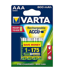 4 Pile Varta Mini Stilo Batterie Ministilo Aaa Alkaline Ricaricabili 800mah Hr03         