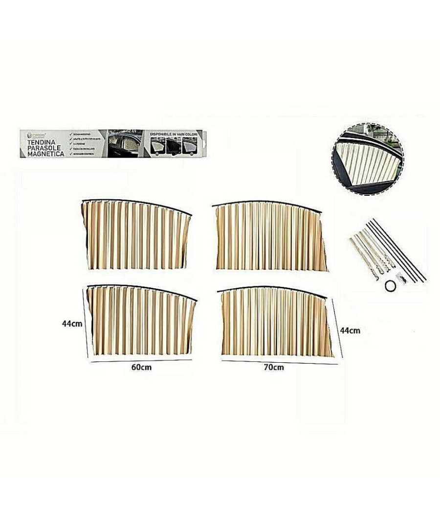Trade Shop - 4 Pz. Tenda Tendina Parasole Proteggi Sole Raggi Uv Magnetica Auto Beige 70169 -