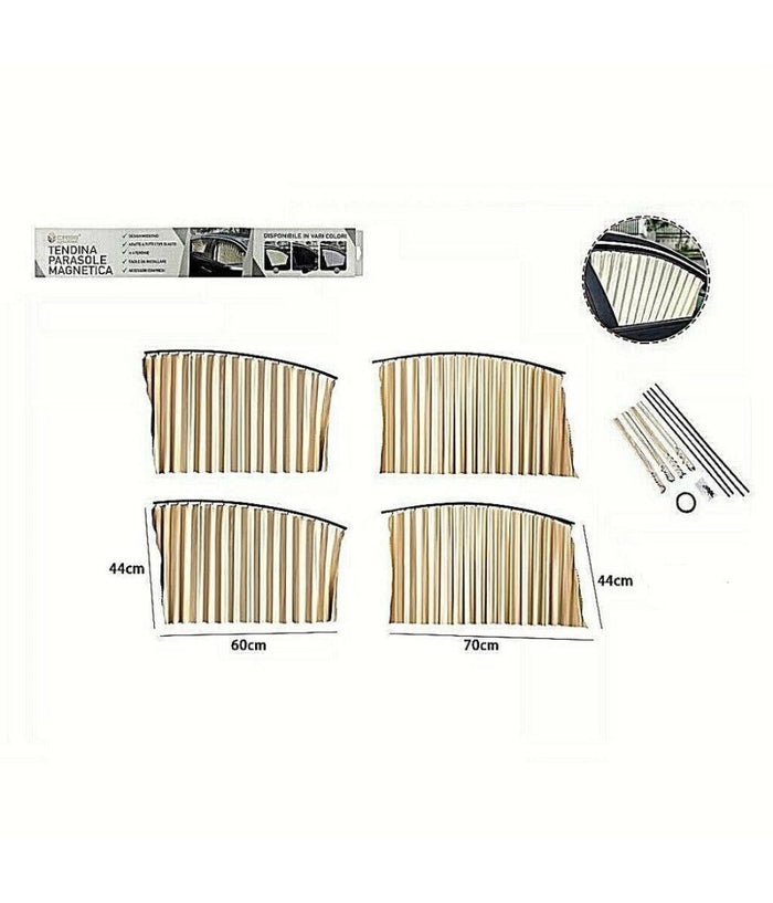 Trade Shop - 4 Pz. Tenda Tendina Parasole Proteggi Sole Raggi Uv Magnetica Auto Beige 70169 -