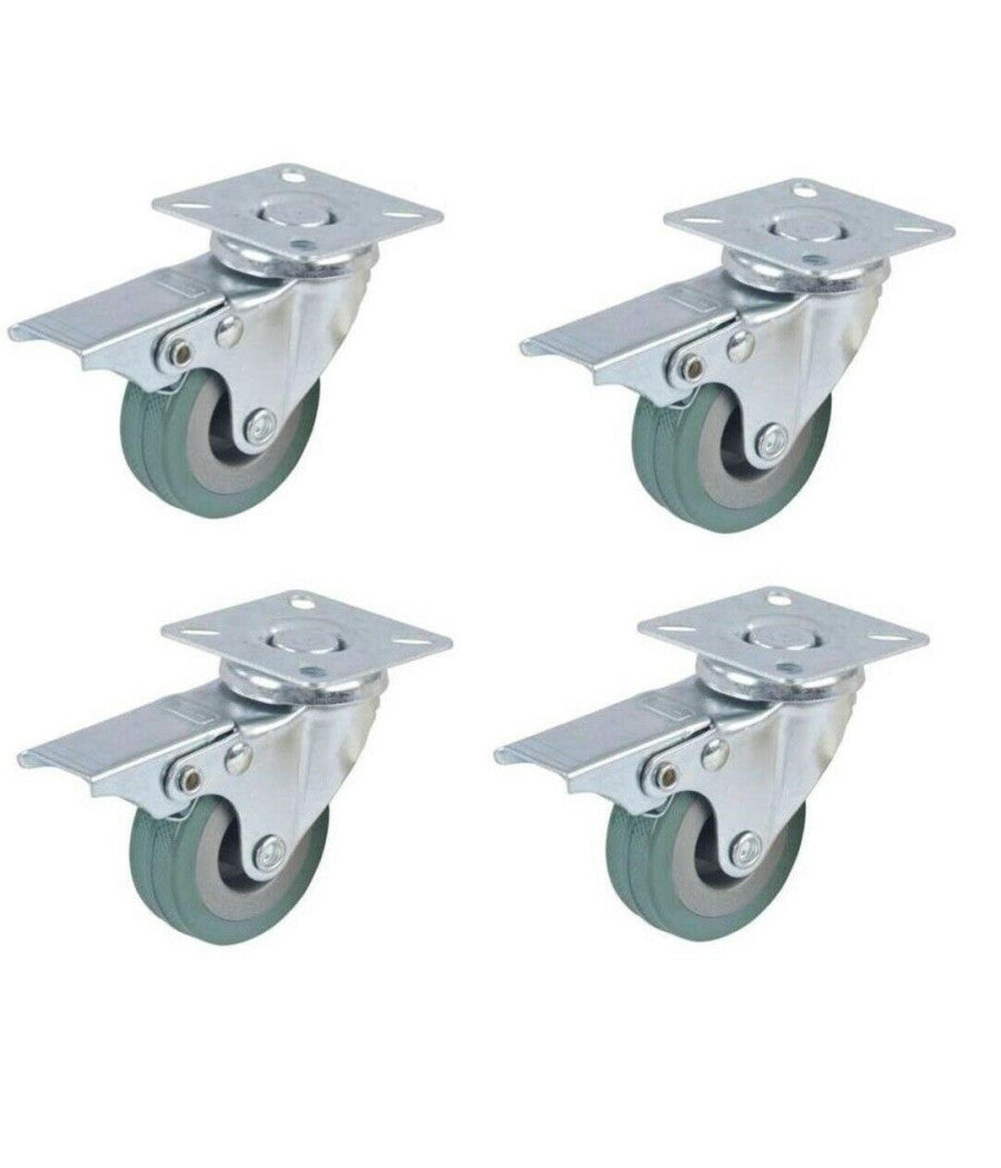 4 Ruota Gomma Ricambio Rotella Carrello Mobili Staffa Girevole Con Freno 75x21         