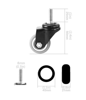 4 Ruote In Gomma Ricambio Per Carrello Mobili Con Perno Girevole Rosso 40mm 4cm         