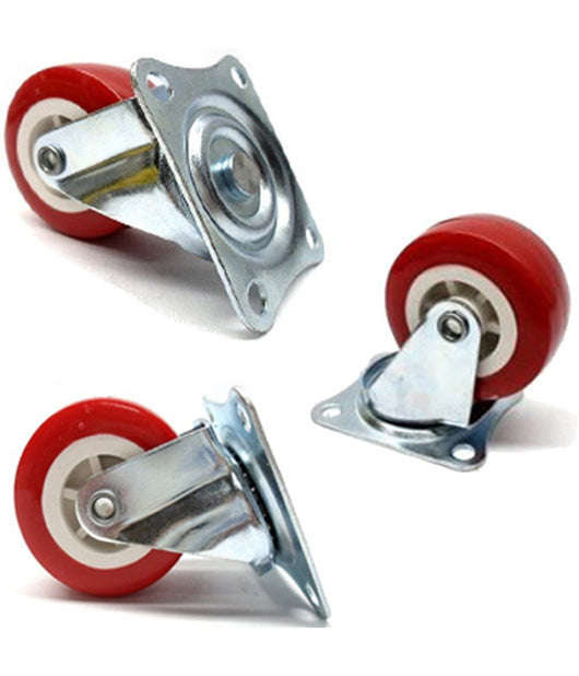 4 Ruote In Gomma Ricambio Per Carrello Mobili Con Piastra Girevole Rosso 40mm         