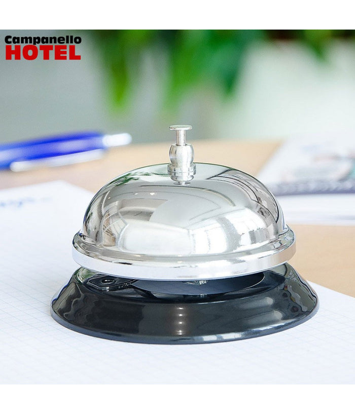 Campanello Da Reception Bancone Hotel Lucido 9x7 Cm In Acciaio Base Antiscivolo         