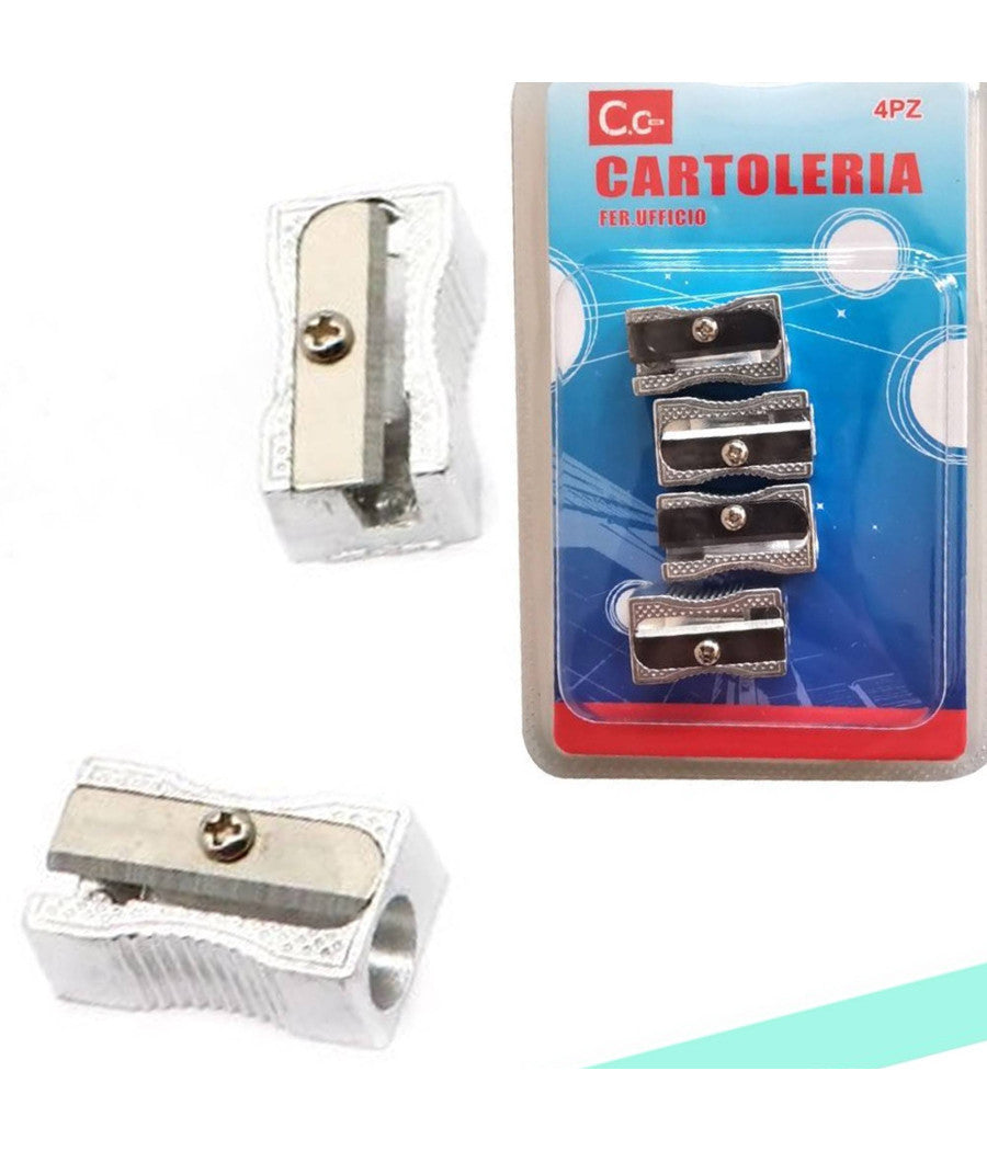 4 Temperamatite Tempera Matite Temperino In Metallo A 1 Foro Per Scuola Ufficio         