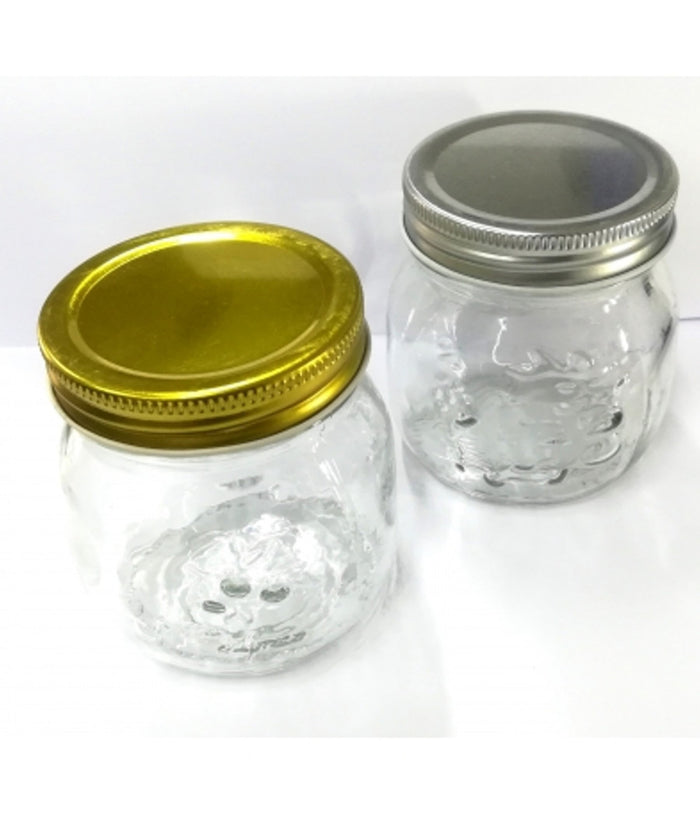 4 Vasetti Barattoli In Vetro Lavorato 250 Ml Per Marmellate Conserve Coperchio         