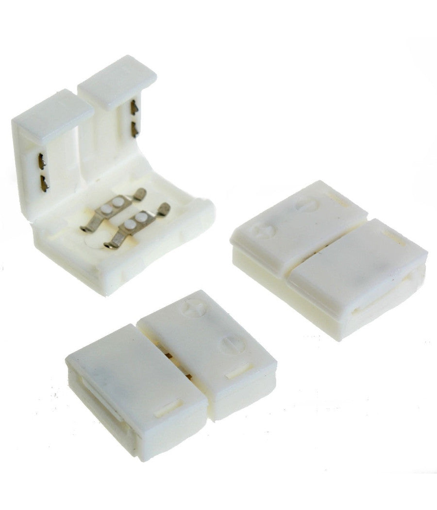 4 X Connettore 8mm A Clip Per Strip Strisce A Led Mono Colore Maschio Maschio         