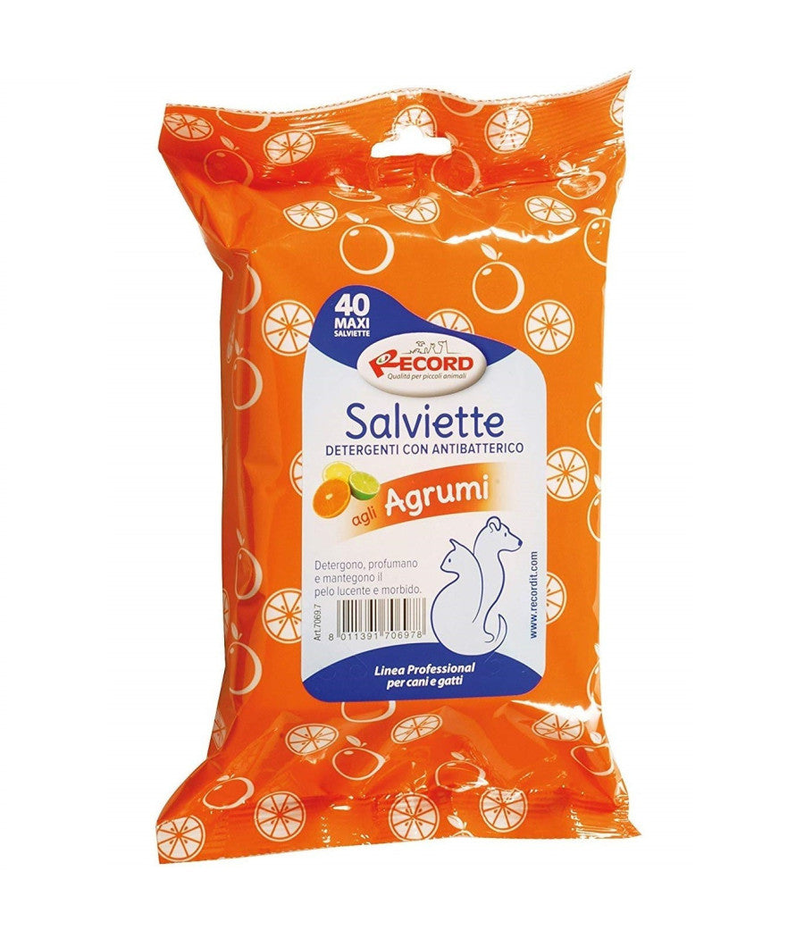 40 Maxi Salviette Salvietta Agli Agrumi Detergenti Con Antibatterico Cane Gatto         