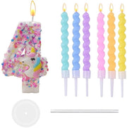 Candele per compleanni con numero 4 e candele a spirale arcobaleno
