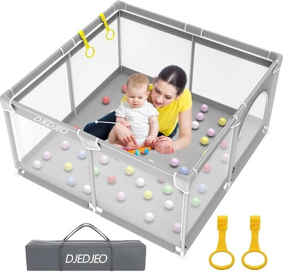 Box per Bambino 125x125cm, Box per Bambino Opvougbile con Rete Respirante e Cerniera, Box per Bambino con Porta con Cerniera e Barriera di Sicurezza, Box per Bambini, colore Grigio