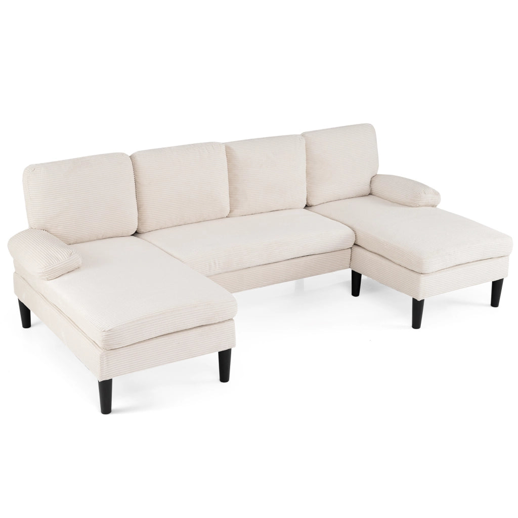 Divano angolare con 4 comodi cuscini 2 braccioli ampi e gambe di supporto stabili, Divano da interno morbido con telai in legno e metallo Beige