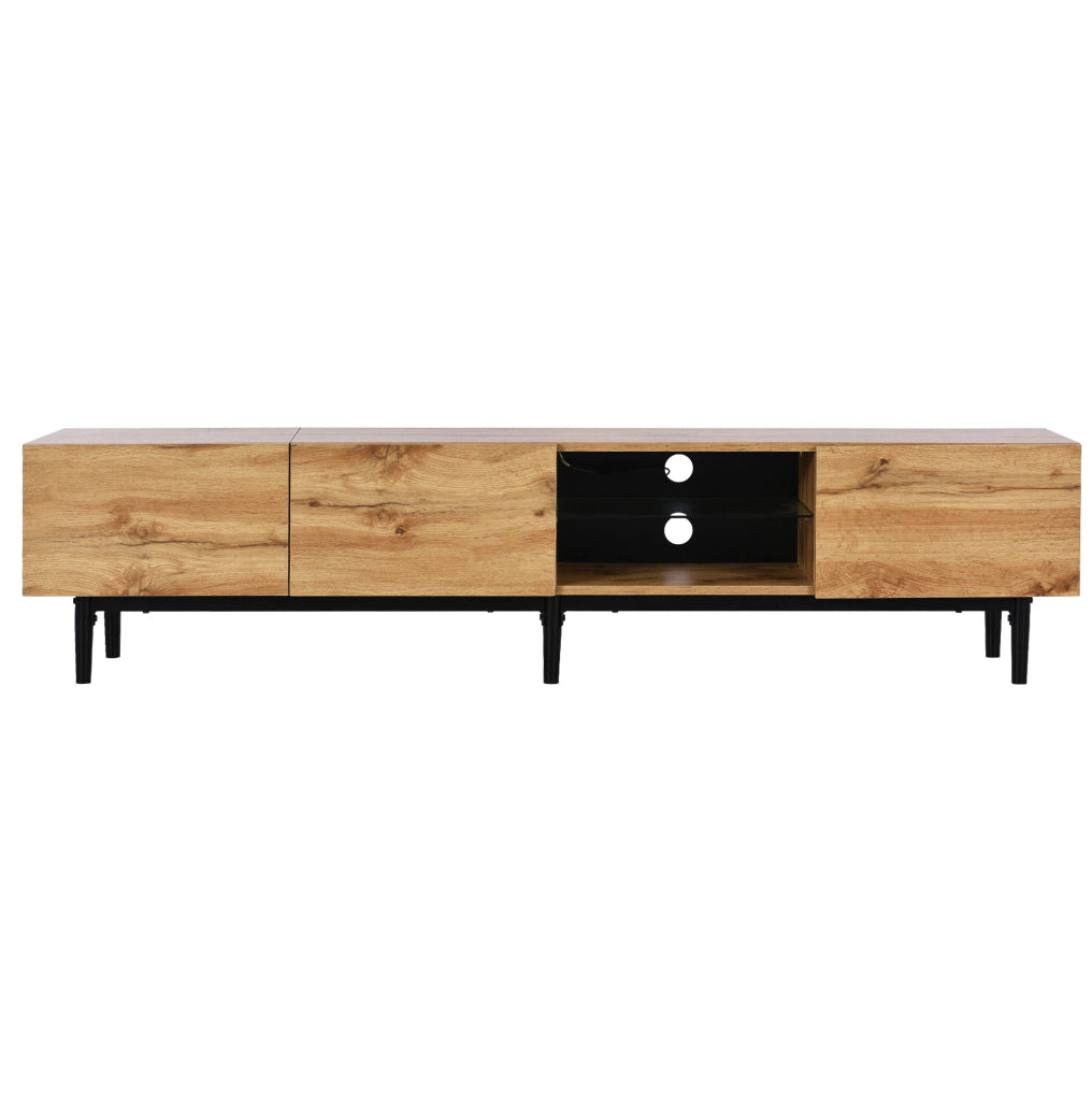 Mobile TV con pannelli MDF e luci LED regolabili, 175x31x41 cm, design moderno in legno e nero