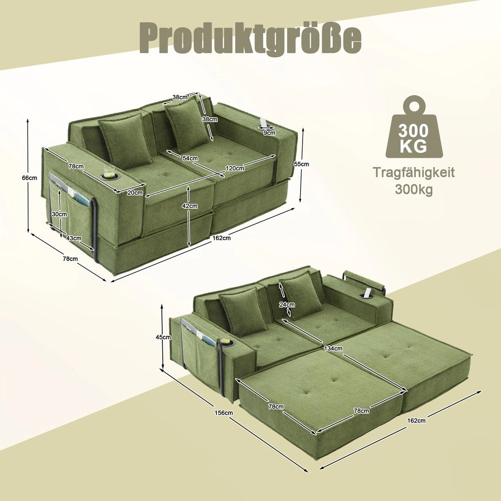 Divano Letto 2 Posti con Poggiapiedi e Cuscini ¨C Xylo ¨C Tessuto