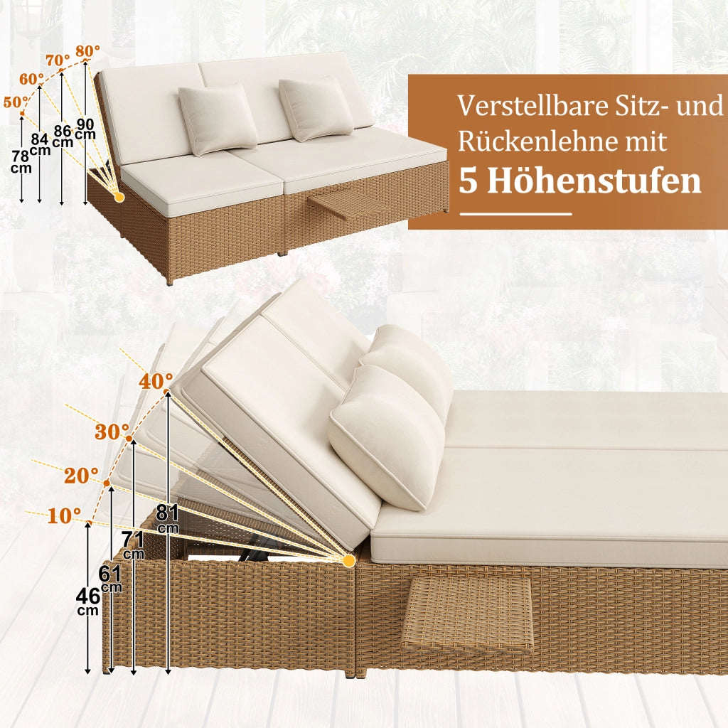 Chaise longue de jardin ext¨¦rieure double lit chaise longue en rotin ext¨¦rieure canap¨¦ en rotin pouvant servir de mobilier de jardin d¡¯ext¨¦rieur adapt¨¦ aux salons balcons et jardins r¨¦sistant aux intemp¨¦ries pliable avec coussins blanc