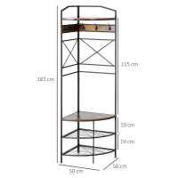Appendiabiti da Terra Angolare con Panca e Scarpiera in Stile Industriale, 50x50x183cm, Marrone
