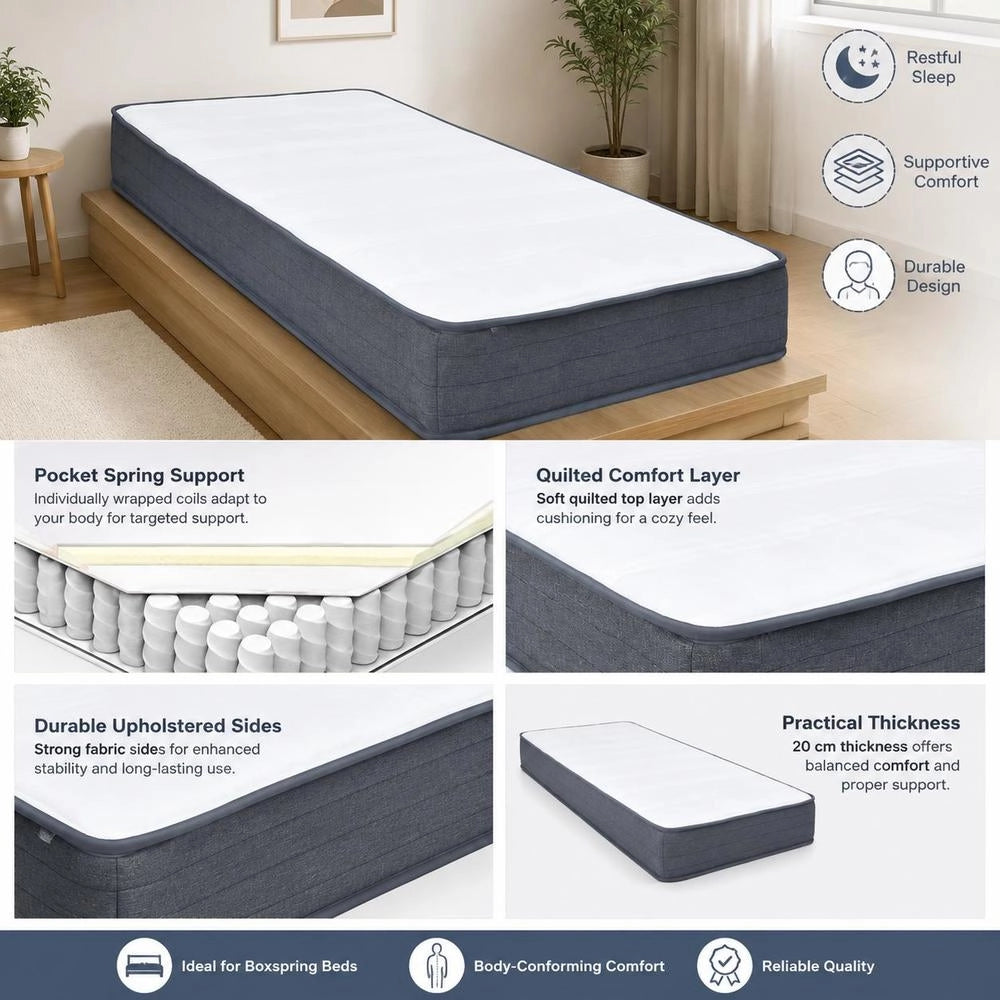 Box Spring Bed Mattress 200 X 80 X 20 Cm